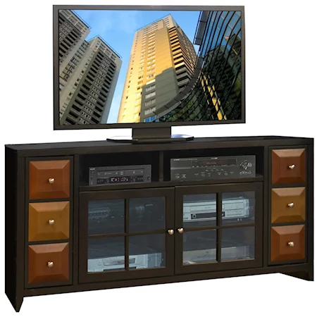 65 Inch Media Console with Glass Door Cabinets